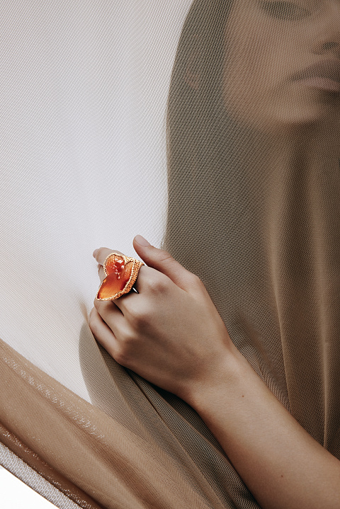 Carnelian Cameo, Round Diamond & Gold Ring, 3