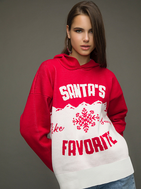 Red & White Santa's Favorite Hooded Sweater, 8 Red & White Santa's Favorite Hooded Sweater, 8