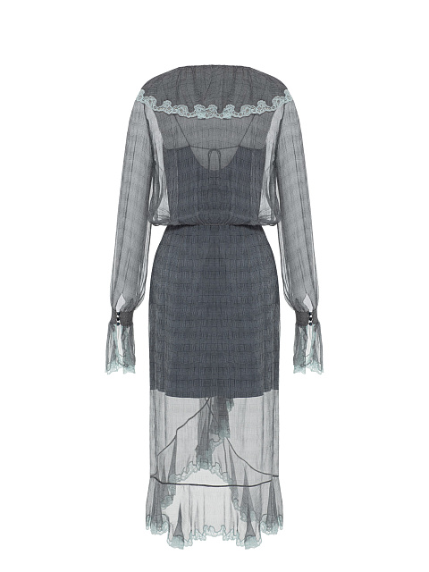 ​​Grey Chiffon Dress with Ruffles and Lace, 2