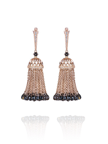 Pink gold tassel earrings with smoky quartz and sapphires, 1