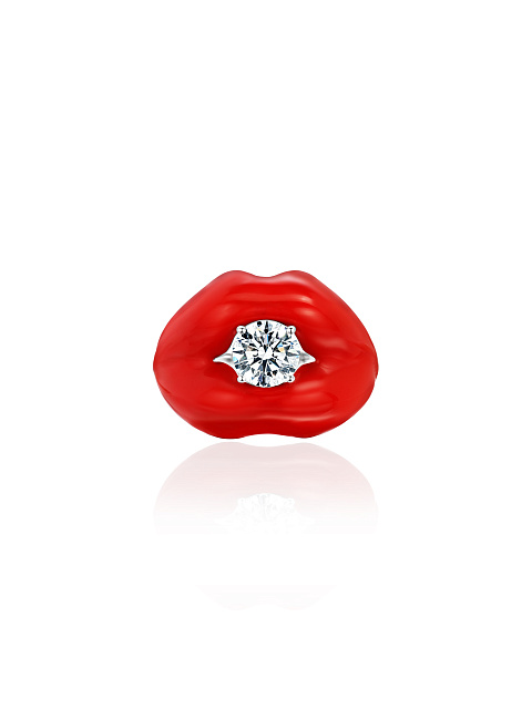Lips-shaped ring with red enamel and LG diamond, 3