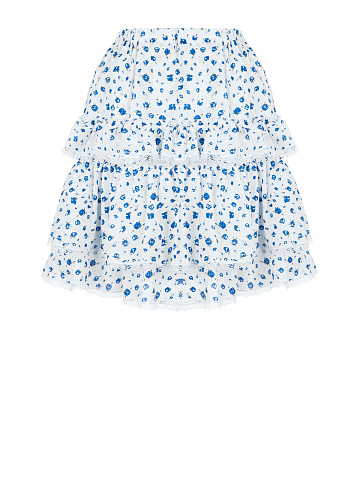 Flower Printed White Cotton Lace Trimmed Skirt, 2