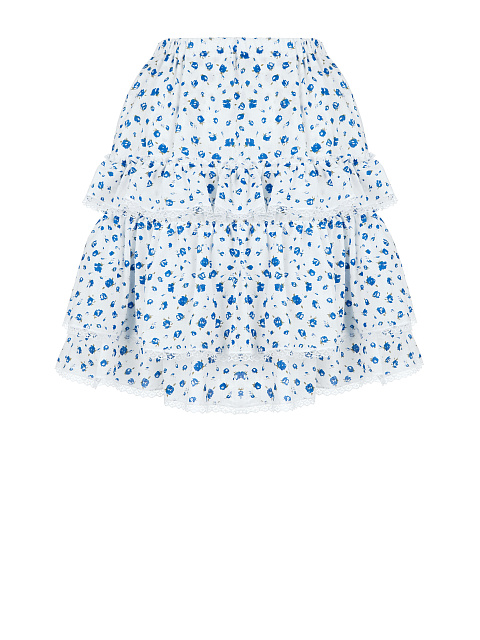 Flower Printed White Cotton Lace Trimmed Skirt, 2 Flower Printed White Cotton Lace Trimmed Skirt, 2