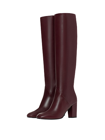 Bordeaux Leather Round Toe Long Boots, 1