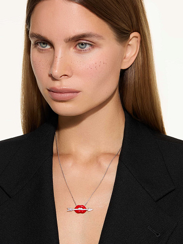 Lip-shaped necklace with pendant with Red Color enamel and diamonds, 2