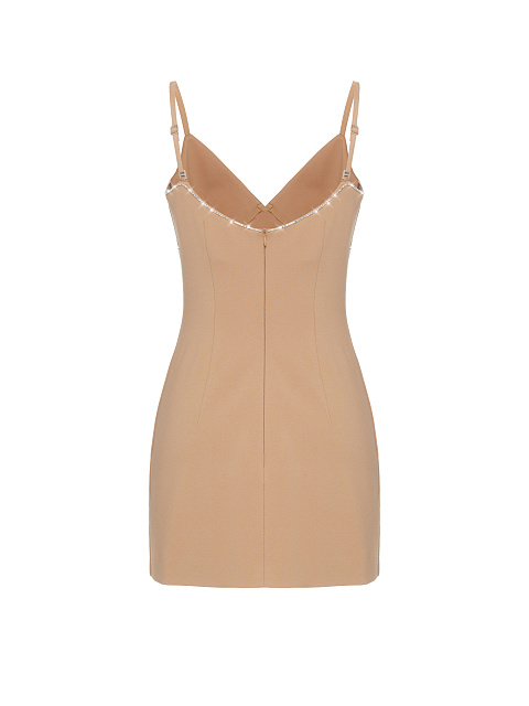 Beige Rayon Rhinestone Mini Dress, 2 Beige Rayon Rhinestone Mini Dress, 2