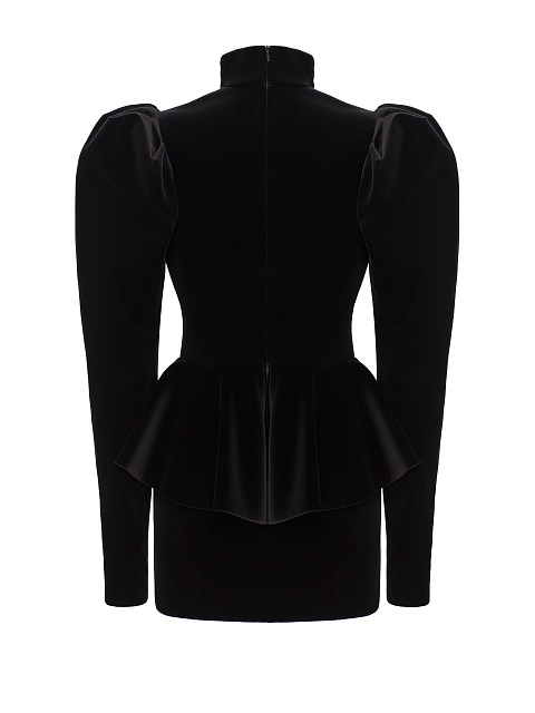 Black Lace Trim Peplum Velvet Mini Dress, 2 Black Lace Trim Peplum Velvet Mini Dress, 2