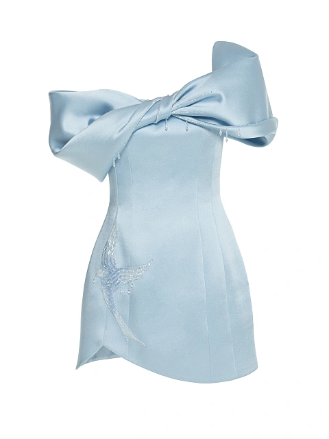 Light Blue Embroidered & Draped Silk Mini Dress, 1 Light Blue Embroidered & Draped Silk Mini Dress, 1
