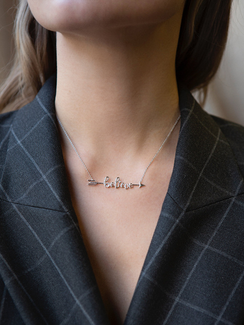 Necklace with “Believe” pendant in white gold with diamonds, 3