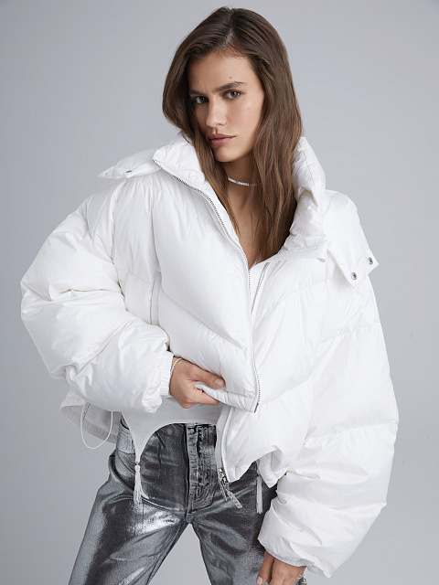 White Cropped Puffer Jacket, 2