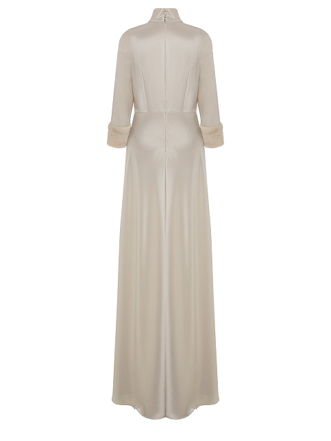 Milky Silk Dress With Mink Fur Cuffs, 2