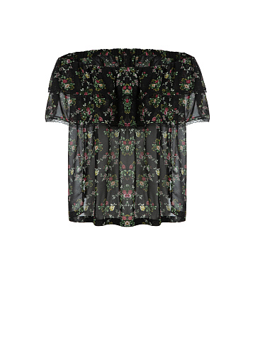 Black Floral Chiffon Off Shoulder Top, 2