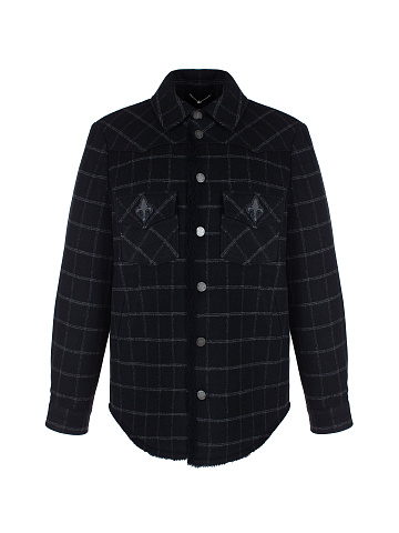 Black Checked Shearling Shirt, 1