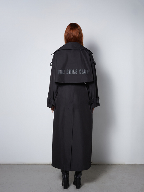 Black Leather Trim Cotton Trench Coat, 6 Black Leather Trim Cotton Trench Coat, 6