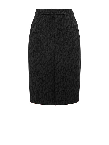 Black jacquard midi skirt with leopard print, 1