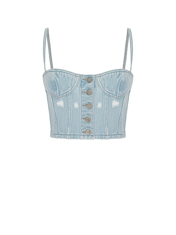 Light Blue Distressed Denim Top, 1