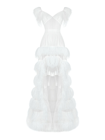 White Feathers Trimmed Bridal Dress , 1