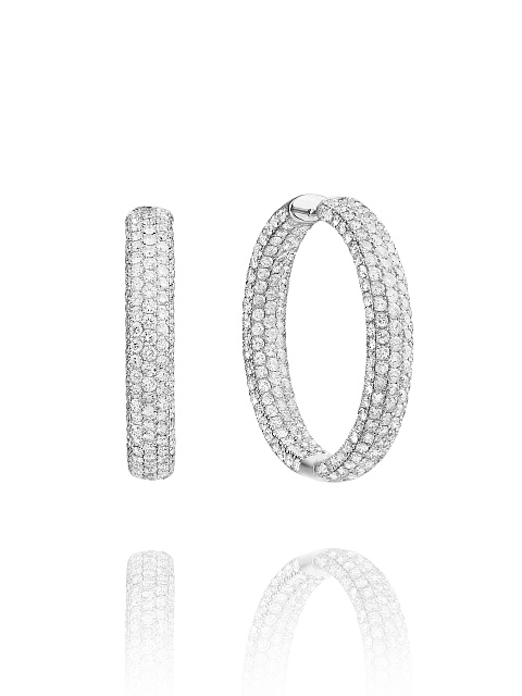 Round Diamond & White Gold Hoop Earrings, 1