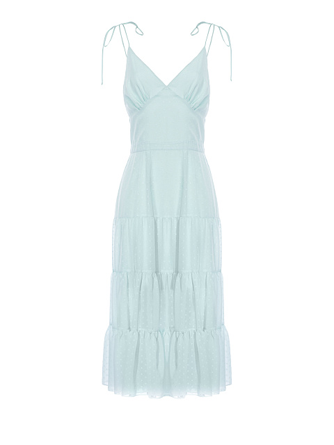 Turquoise Polka Dot Chiffon Midi Dress , 1