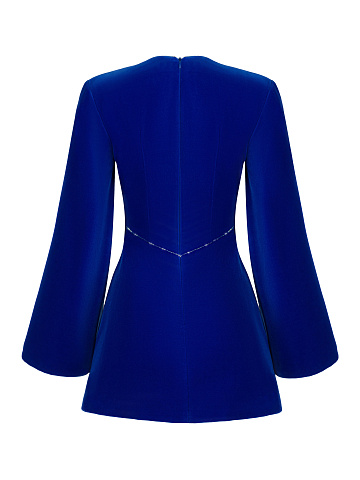 Blue Velvet Embroidered Mini Dress, 2