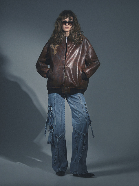 Blue Wide Leg Cargo Jeans, 8