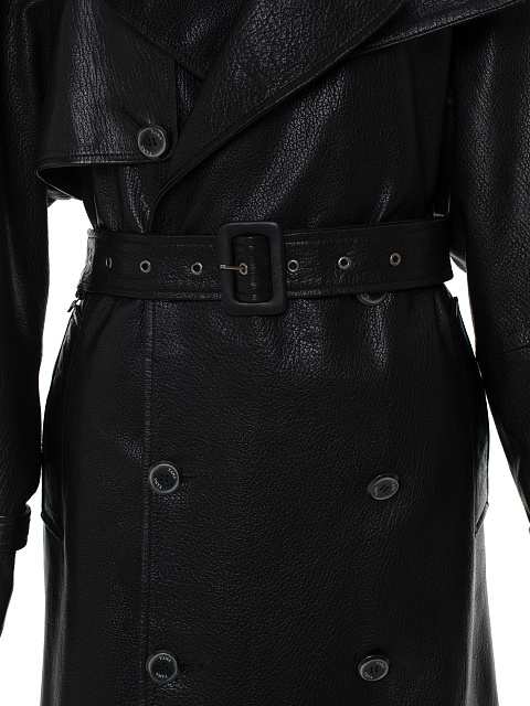 Black Textured Leather Trench Coat, 9 Black Textured Leather Trench Coat, 9