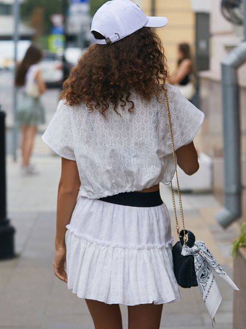 White Cotton Lace Set Of Bra & Cropped Shirt, 12 White Cotton Lace Set Of Bra & Cropped Shirt, 12