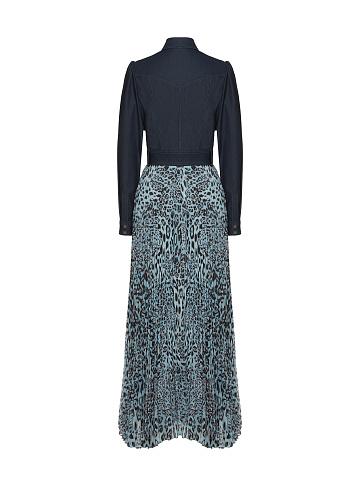 Blue Denim & Chiffon Pleated Dress, 2