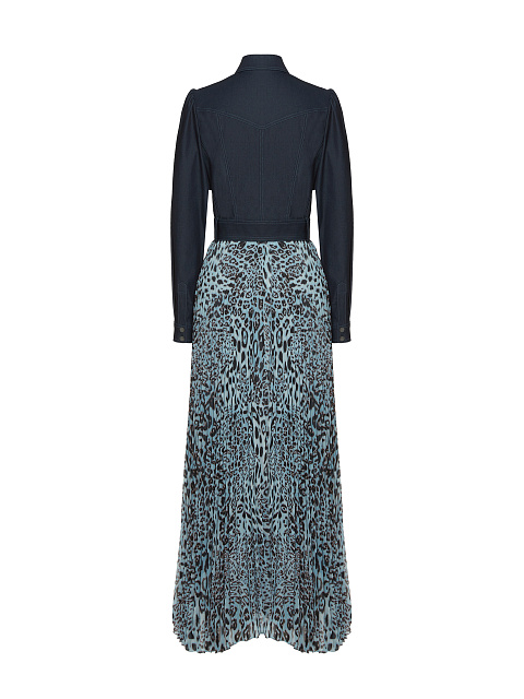 Blue Denim & Chiffon Pleated Dress, 2