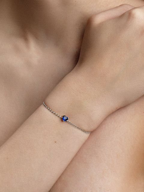 Silver & Blue Cubic Zirkonia Heart Bracelet, 2