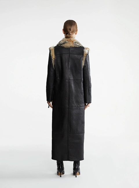 Fox Fur Trimmed Black Shearling Coat, 5 Fox Fur Trimmed Black Shearling Coat, 5
