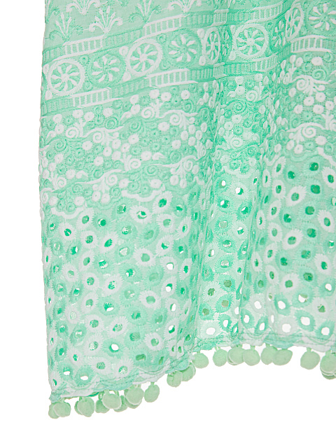 Kid's Green Pompon Trim Cotton Tunic Dress, 4 Kid's Green Pompon Trim Cotton Tunic Dress, 4