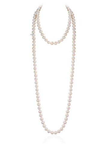 White gold necklace with pearl beads, 130 cm, 1