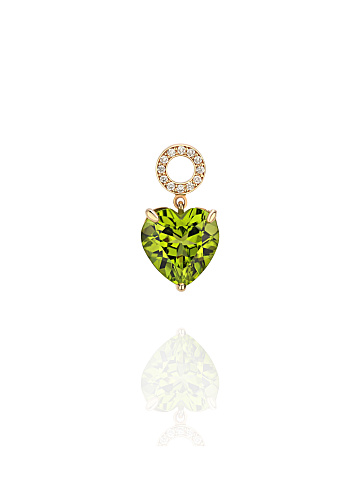 Heart Peridot, Round Diamond & White Gold Hoop Pendant, 2