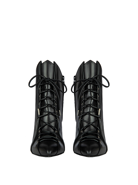 Black Leather Lace-Up Ankle Boots, 2