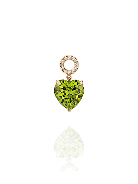 Heart Peridot, Round Diamond & White Gold Hoop Pendant, 2