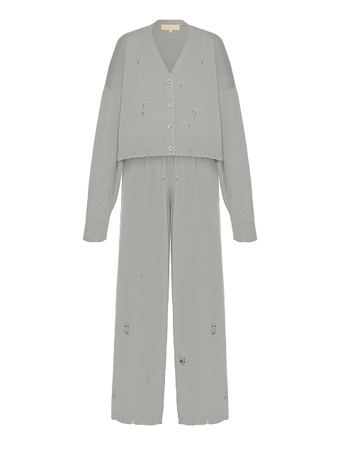 Grey Knitted Cardigan, Top & Pants Set, 2 Grey Knitted Cardigan, Top & Pants Set, 2