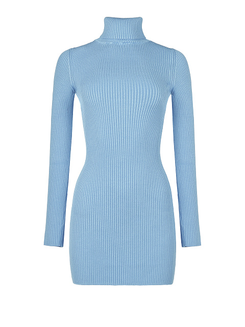 Light Blue Rib Knit Turtleneck Mini Dress, 1 Light Blue Rib Knit Turtleneck Mini Dress, 1
