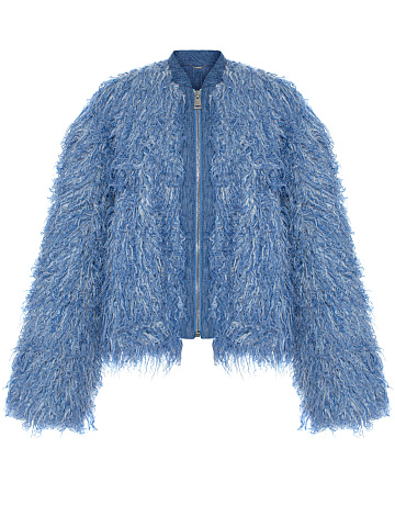 Blue Faux Fur Bomber Jacket, 1