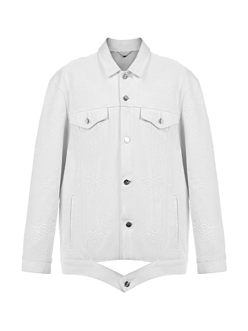 Cicada Embroidered White Denim Jacket, 1