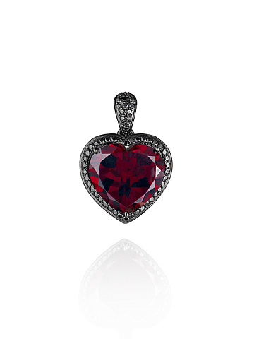 Heart Garnet, Black Round Diamond & Black Gold Pendant, 2