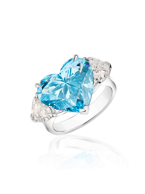 White gold ring with heart-shaped blue diamond, 1