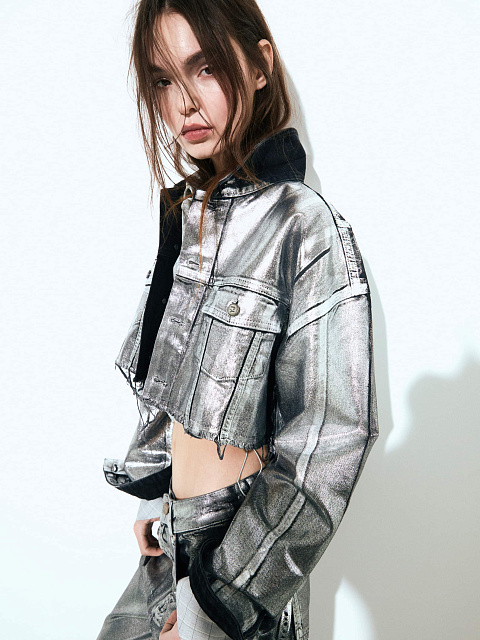 Silver Plated Black Denim Jacket, 6