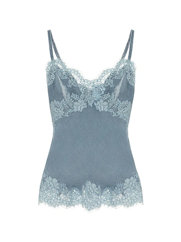 Light Blue Lace Trim Velvet Top, 1