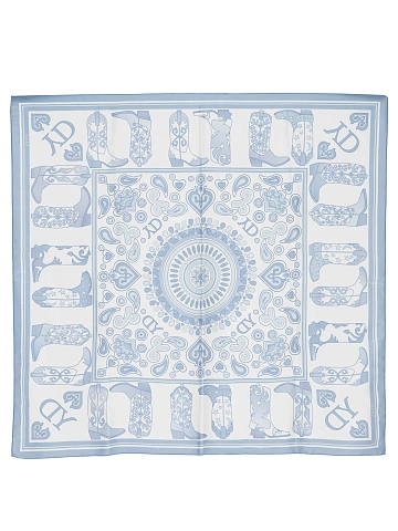 Blue Western Print Silk Scarf, 2