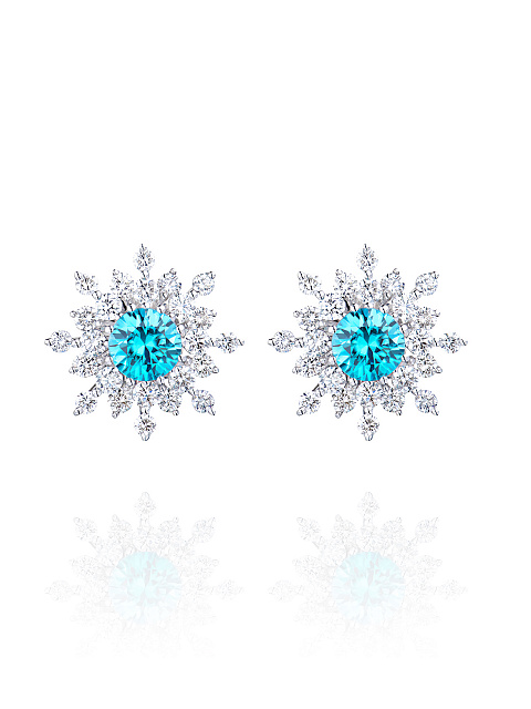 White gold stud earrings with zircon and diamonds, 1