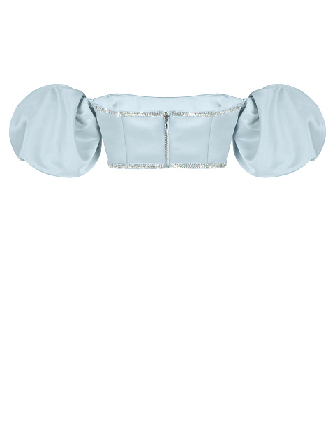 Light Blue Rhinestones Trimmed Satin Top, 3 Light Blue Rhinestones Trimmed Satin Top, 3