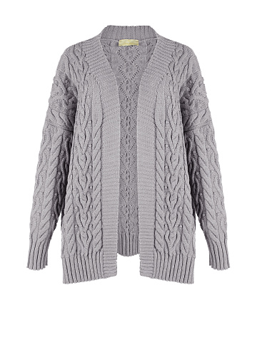 Light Grey Cable Knit Cardigan, 1