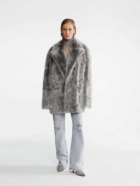 Gray Cropped Sheepskin Coat, 7 Gray Cropped Sheepskin Coat, 7