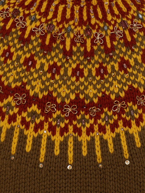 Khaki Cashmere Sweater With Pattern And Embroidery, 3